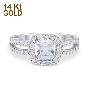 14K Gold Dazzling Split Shank Wedding Engagement Ring Simulated Cubic Zirconia - Picture 1 of 24