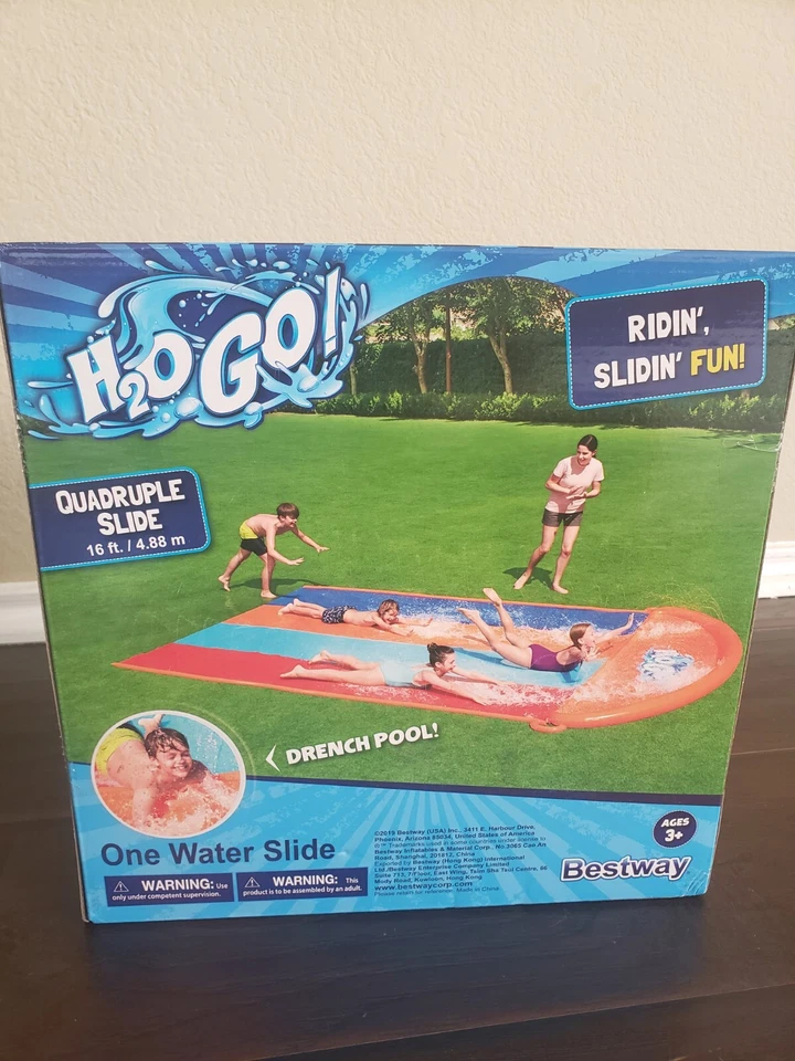 H2OGO Bestway Quadruple Water Slide 4 Person 16ft Slip N Slide  - Image 1 of 4