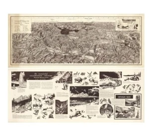 Seltene Vintage Karte Panorama von Yellowstone Nationalpark und angrenzendem Territorium - Bild 1 von 20