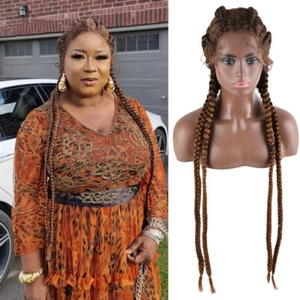 4 Dutch Braided Lace Front Wigs Brown Cornrow Box Braids Wig with Baby Hair 34" - Picture 1 of 11