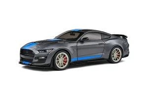 2022 FORD MUSTANG SHELBY GT500KR GRAY WITH BLUE STRIPES 1:18 by SOLIDO S1805908 - Picture 1 of 8