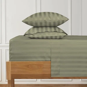 1000 Thread Count Damask Striped Queen Size Egyptian Cotton Sheets, Long Staple - Picture 1 of 9