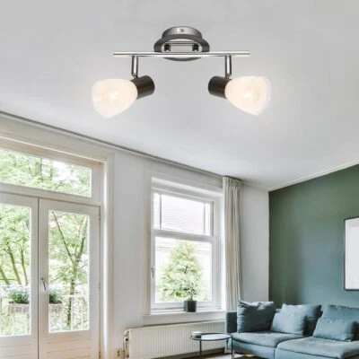 Lampada Spot Regolabile Plafoniera Vetro Lampada da Cucina Cromo Posto 2 Fiamma - Immagine 1 di 3