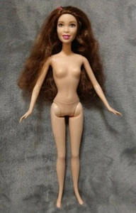 Barbie Doll Hybrid Custom Wavy Brunette With Pink Streak And Freckles Nude Ooak - Picture 1 of 6