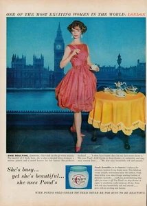 1959 Ponds Cold Cream Cosmetics Fashion Vintage Print Ad London Big Ben Europe - Picture 1 of 8