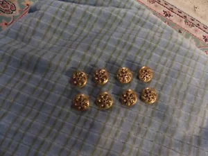 Antique Floral PIN WHEEL Twinkle MIRROR BACK 9/16" BRASS BUTTON Set of 8 VG ! - Picture 1 of 3