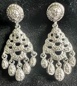 925 Sterling Silver Chandelier Pierced Dangle Earrings Glamour Chic Wedding