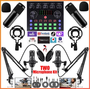 Podcast Equipment Bundle For 2 Studio Recording Kit Music Mixer Headphone BM-800 - Picture 1 of 48