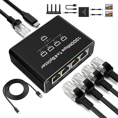 Switch Ethernet,  4 Porte 1000Mbps Sdoppiatore Ethernet, Switch Di Rete LAN RJ45 - Immagine 1 di 4