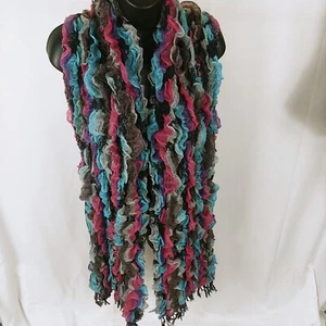 Nollia Ruffle Scarf Multi Colored Women Woven 9.5"x 62" Stretchy - Picture 1 of 4