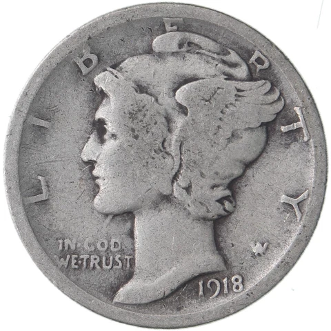 1918 D Mercury Dime 90% Silver Good GD Cover