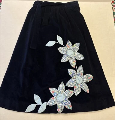 "Falda forrada envolvente de pana azul línea A vintage para mujer flores 31"" de largo pesada" Foto 1 de 4