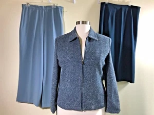 3 piezas JONES NEW YORK Chaqueta forrada (16) falda (14) pantalón (14) traje azul gris tweed - Imagen 1 de 9