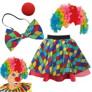 Womens clown fancy dress costume skirt Halloween FANCY DRESS Jester Circus - Picture 1 of 9