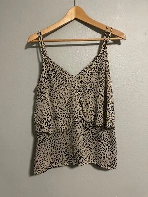 White Suede Womens Tank Top Size 12 Silk Animal Print Tiered Strappy Mob Wife - Image 1 of 4