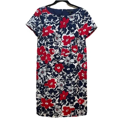 Vestido BROOKS BROTHERS Azul/Rojo/Blanco Estampado Floral Cuello Barco Talla 2 Foto 1 de 4