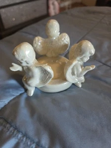 Vintage irisierende Keramik Engel Teelicht Kerzenhalter - Bild 1 von 3