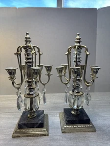 Vintage Dilly MFG Kerzenhalter Paar - 6-armiger Kerzenleuchter mit Marmor & Kristallen - Bild 1 von 9