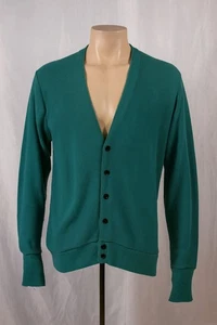 Vintage Jantzen Cardigan Sweater Grunge Grandpa Mens XL Teal Green USA Button Up - Picture 1 of 7