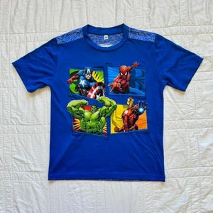 Mad engine Marvel blue graphic tee captain America hulk Spider-Man Ironman sz 8 - Picture 1 of 6