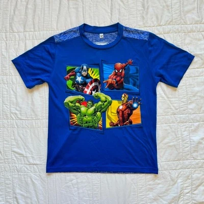 Mad engine Marvel blue graphic tee captain America hulk Spider-Man Ironman sz 8 - Image 1 of 4
