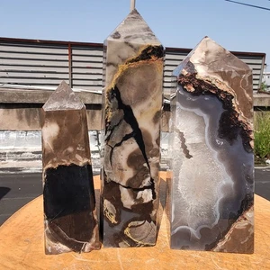 4.94LB 3Pcs Natural blue Volcanic Rock agate obelisk Quartz Crystal Tower Point - Picture 1 of 17
