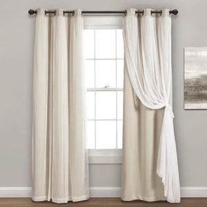 Sheer Grommet Curtains With Insulated Blackout Lining, Window Curtain Panels,... - Picture 1 of 9