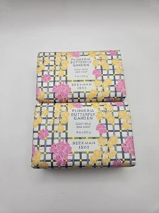 BEEKMAN 1802 GOAT MILK BAR SOAP - PLUMERIA BUTTERFLY GARDEN 9oz 2 BARS - Picture 1 of 5