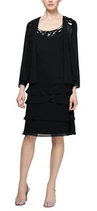 Womens Embellished Black Tiered Jacket Dress Formal Wedding Size 8 NWT - Picture 1 of 10