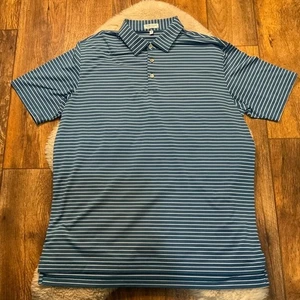 Camisa Polo Peter Millar Talla XL Verano Cómoda Azul Rayas Para Hombre Manga Corta - Imagen 1 de 7