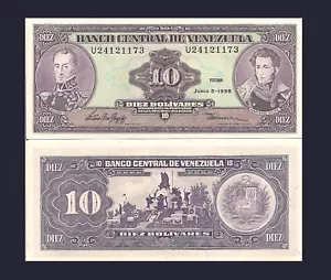 Venezuela P61d, 10 Bolivar, Bolivar & Sucre / Mnmt t, UNC 1995 ABNC see UV - Picture 1 of 3