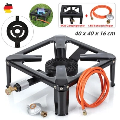 8KW Gaskocher Hockerkocher Gas Kocher Campingkocher Mit Schlauch &50 mbar Regler - Bild 1 von 4