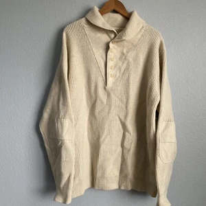 National Geographic Sweater Men's XXL Elbow Patch 100% Wool Ivory White Pullover - Picture 1 of 8