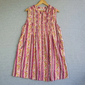 Orientique Dress Sz 18 Pink Floral Stripe Pleat Button Up Boho Resort Casual - Picture 1 of 12