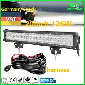 20inch 126W LED Work Light Bar Flood Spot Beam for Off Road 4WD JEEP Car +Wiring - Imagen 1 de 10
