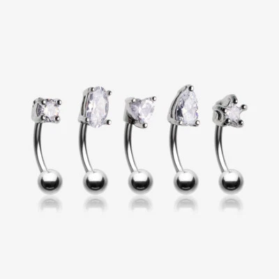 5 Pcs of Assorted Gemstone Prong Set Top Steel Curved Barbell Package - Image 1 of 2