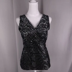 White House Black Market Top Womens S Y2K Black Velvet Leopard Babydoll Grunge - Picture 1 of 8