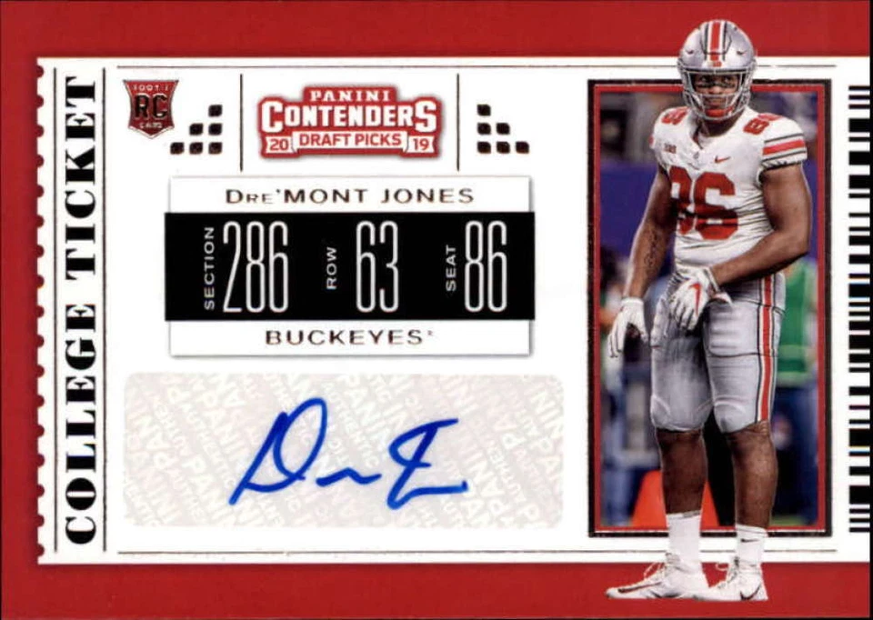 2019 Panini Contenders Draft Tickets College Ticket #232 Dre'Mont Jones AUTO - Image 1 of 2