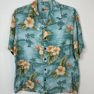 Vtg Hilo Hattie Mens Hawaiian Tropical Shirt Floral Ocean Palm Trees Button XL - Picture 1 of 8