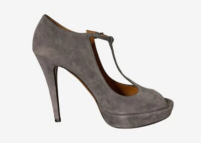 Zapatos de salón GUCCI plataforma con correa en T gris gamuza punta abierta - talla IT 37.5 | US 7.5 Foto 1 de 4
