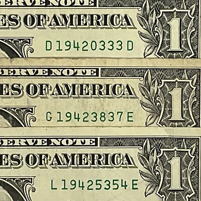 Lote de 3 billetes de dólar número uno de serie de lujo líder 1942 año fecha Foto 1 de 4