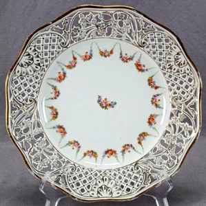 Carl Schumann Dresden Style Pink Rose Swags & Gold Reticulated 9 1/4 Inch Plate - Picture 1 of 9