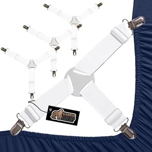 Bed Sheet Straps, Adjustable Elastic Fasteners with Metal Clips, Keep in Plac... - Picture 1 of 3