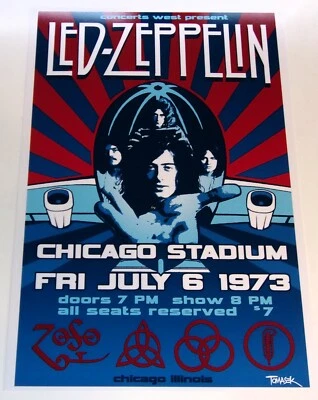 Led Zeppelin Poster Chicago 7/6/73 ZOSO USA Tour 1973 - 19"x13" Plant, Page - Image 1 of 4