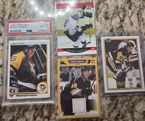 Camiseta deportiva Pro Set Mario Lemieux 2021 usada en juegos + 1990 Upper Deck PSA ¡Lote de 4 cartas! - Imagen 1 de 11