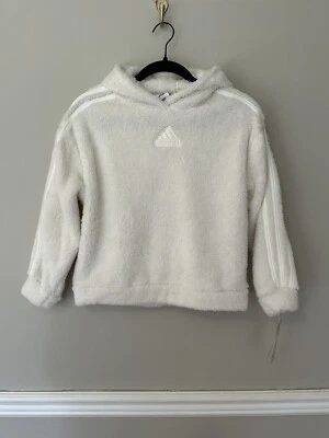 Adidas Niñas Off White Acogedor Sherpa Polar Imitación Piel Logo Pullover Sudadera con Capucha L14 Foto 1 de 4