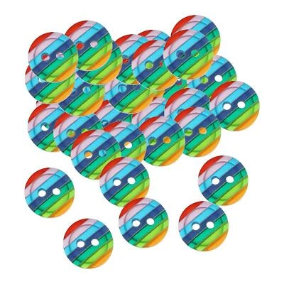 100x Resin Buttons Rainbow Colorful Stripe Round Button for Scrapbooking - Image 1 of 4