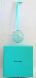 TIFFANY & CO Ribbon Stripe Crystal Glass Ball Ornament Christmas Holiday NIB - Picture 1 of 6