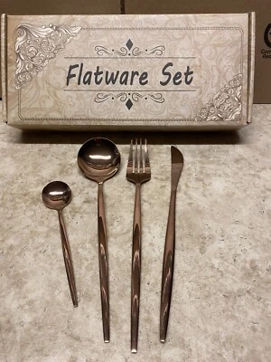 Светоотражающий медный набор столовых приборов из 40 предметов, нержавеющая сталь, обслуживание для 10 - Изображение 1 из 4