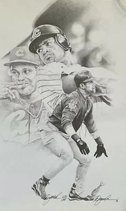 Sammy Sosa Artwork Black and White Print 1998 - Never framed 12-3/4” X 20” VG - Picture 1 of 2